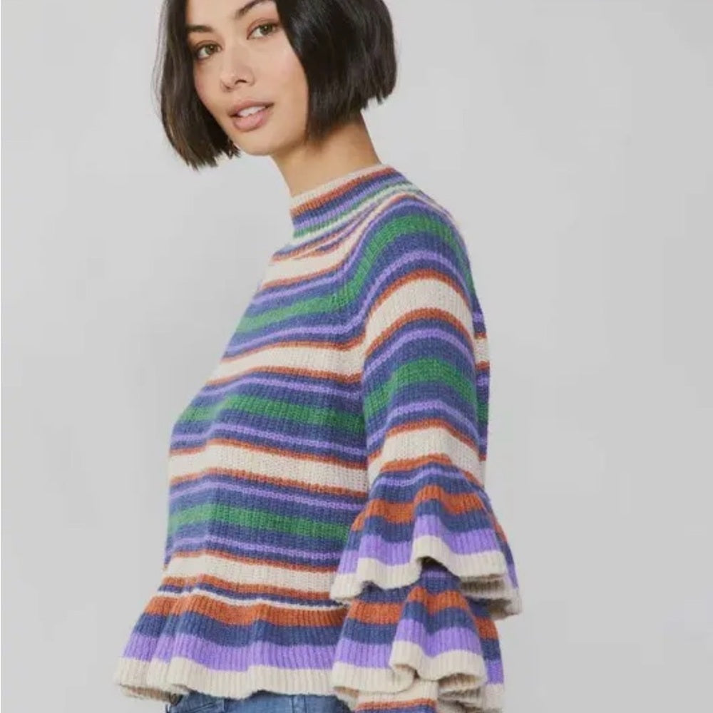 903. Current Air Striped Multicolor Ruffle Sweater
