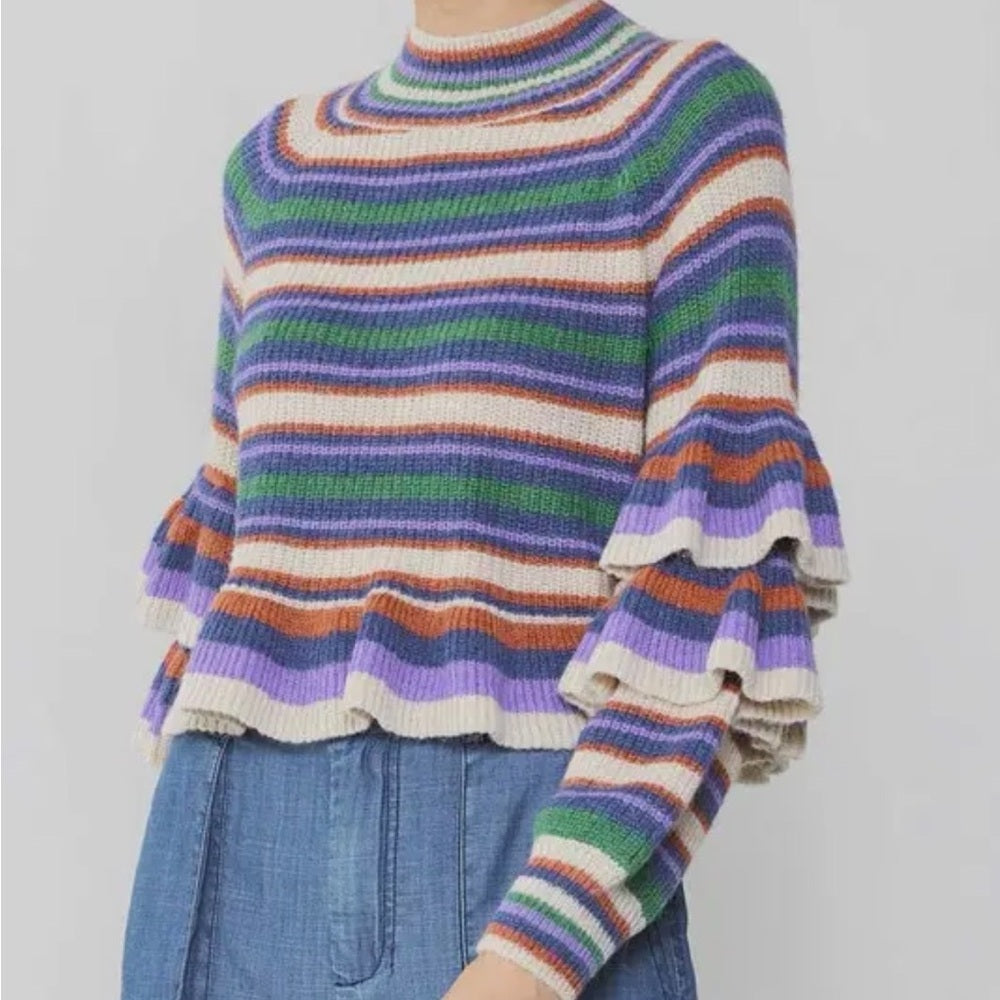 903. Current Air Striped Multicolor Ruffle Sweater