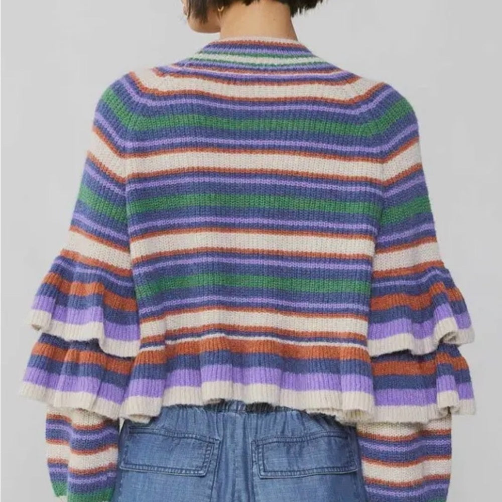 903. Current Air Striped Multicolor Ruffle Sweater