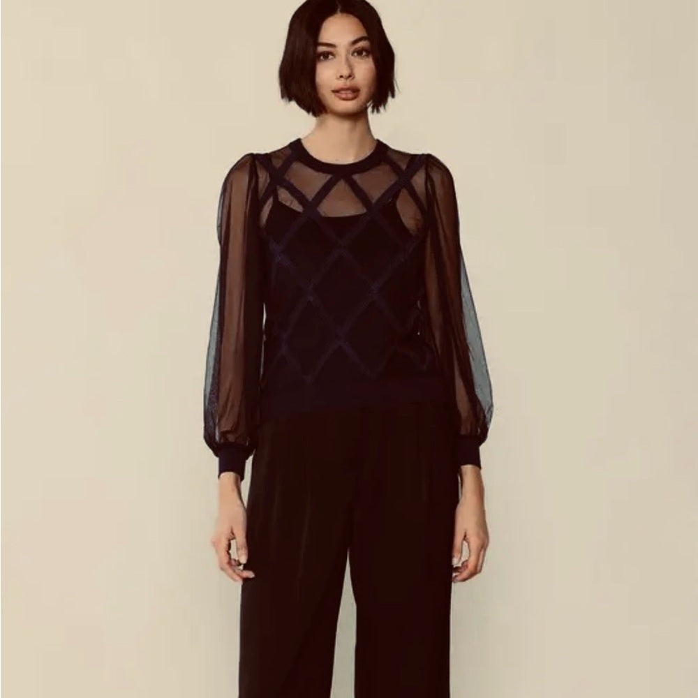 904. Current Air Black Sheer Diamond Print Sweater