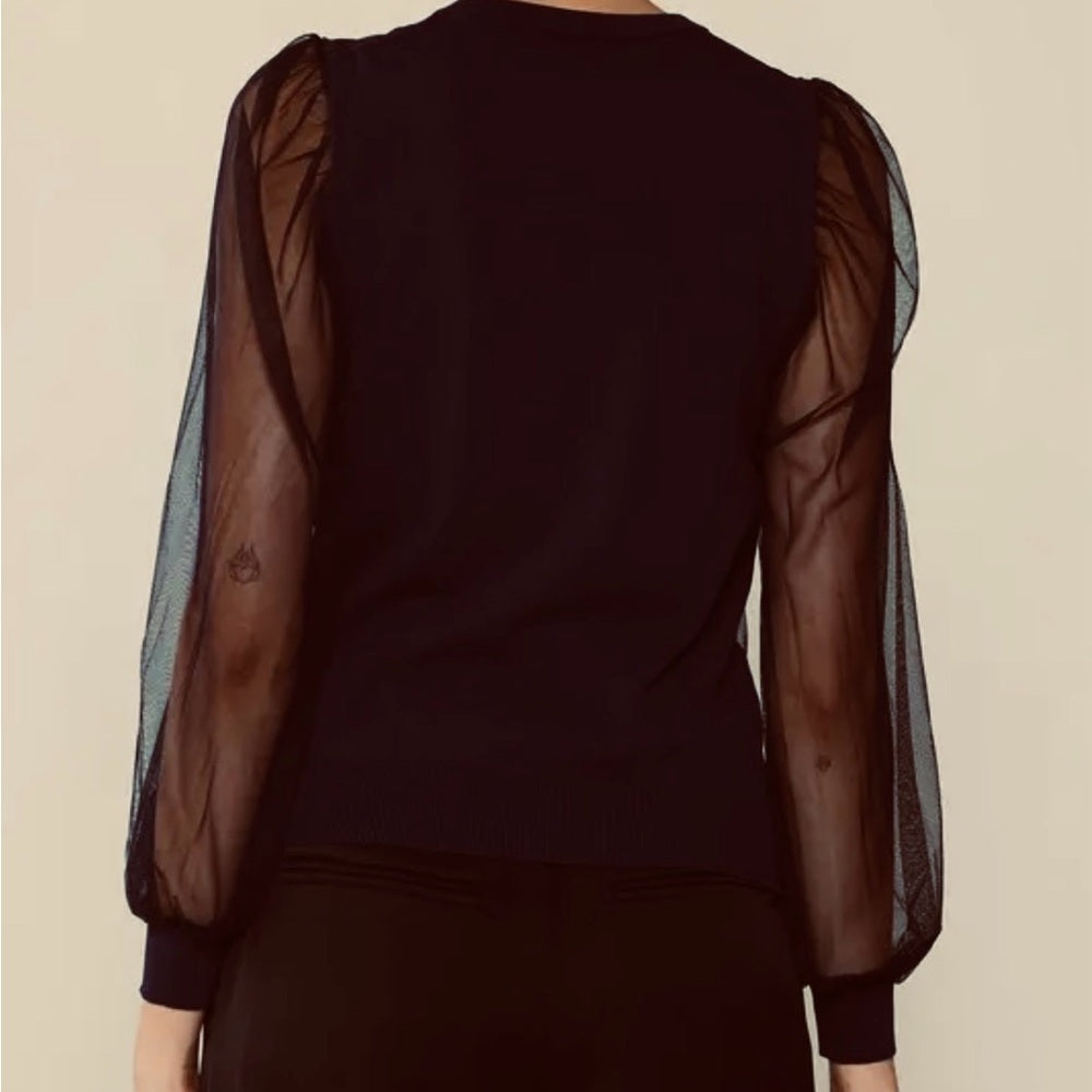 904. Current Air Black Sheer Diamond Print Sweater