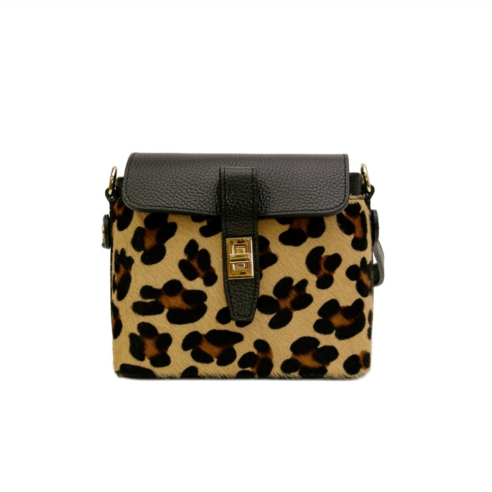 905. Leopard Print Real Leather Bucket Bag with Crossbody Strap