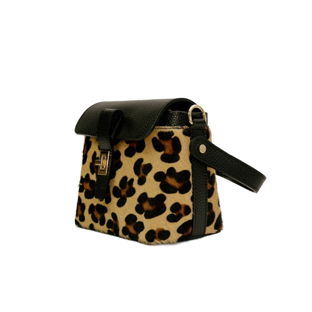 905. Leopard Print Real Leather Bucket Bag with Crossbody Strap