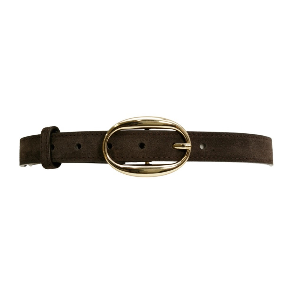906. Brown Real Suede Belt with Gold Buckle