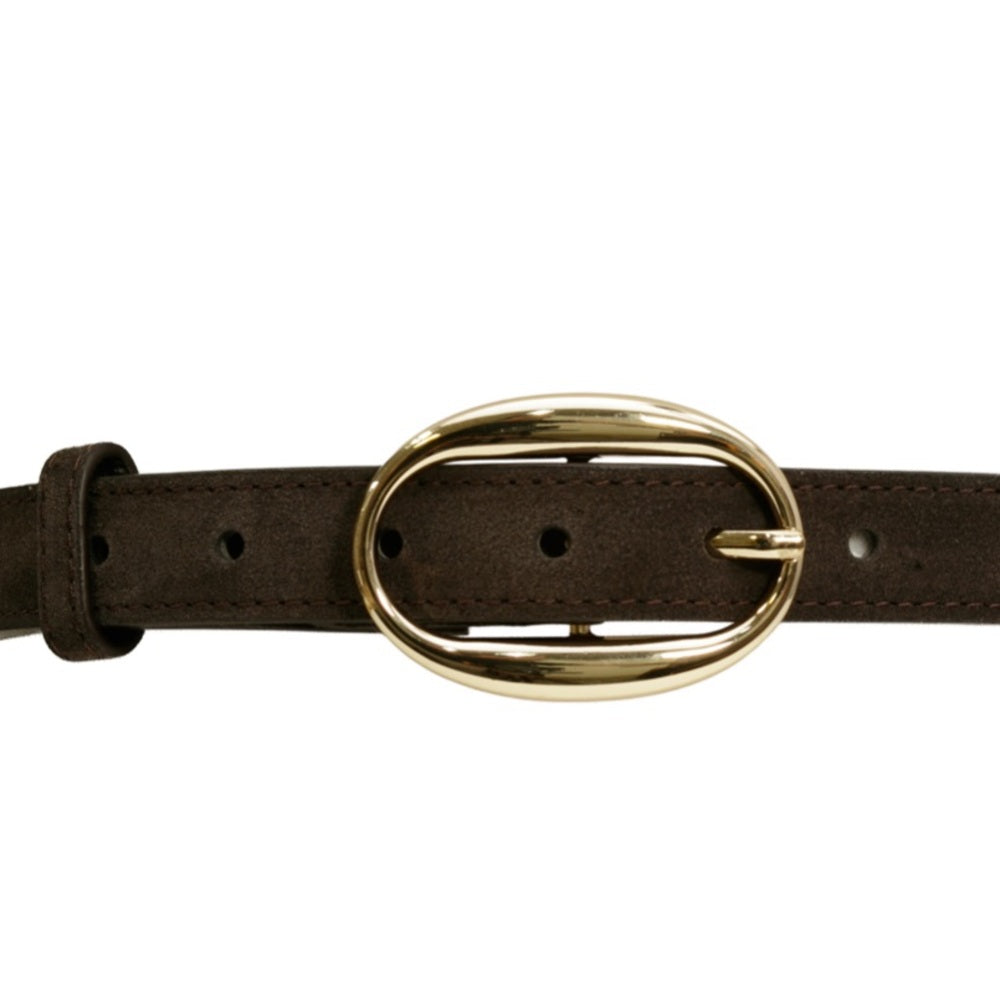906. Brown Real Suede Belt with Gold Buckle