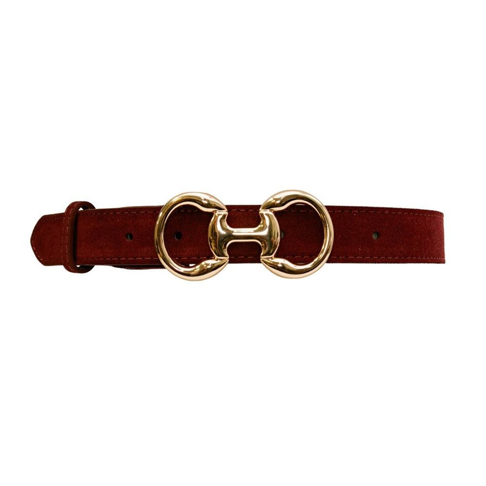 907.  Burgundy Real Suede Belt with Gold Buckle