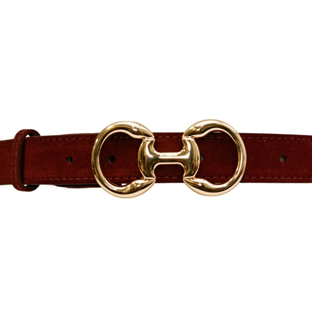907.  Burgundy Real Suede Belt with Gold Buckle
