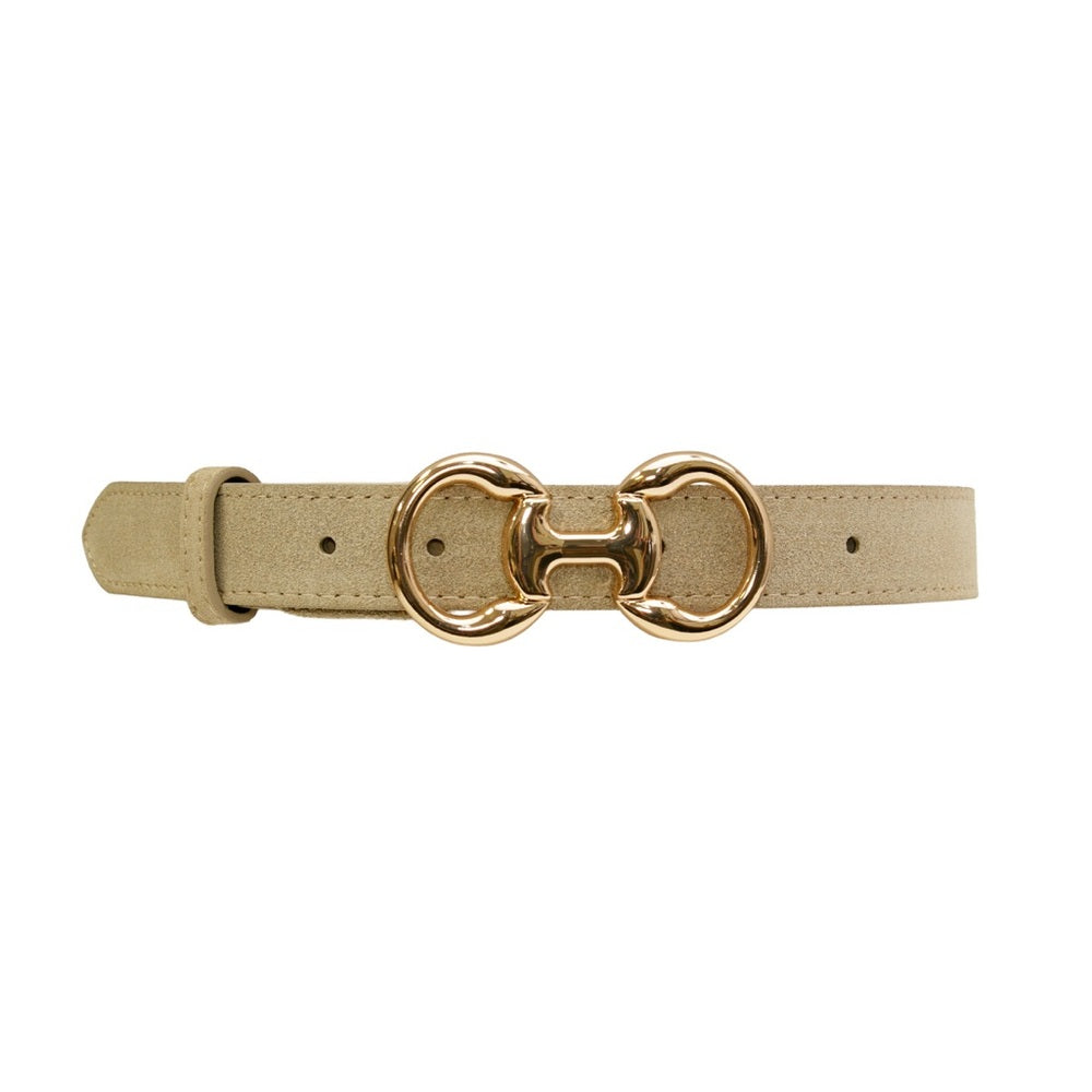 908. Beige Real Suede Belt with Gold Buckle