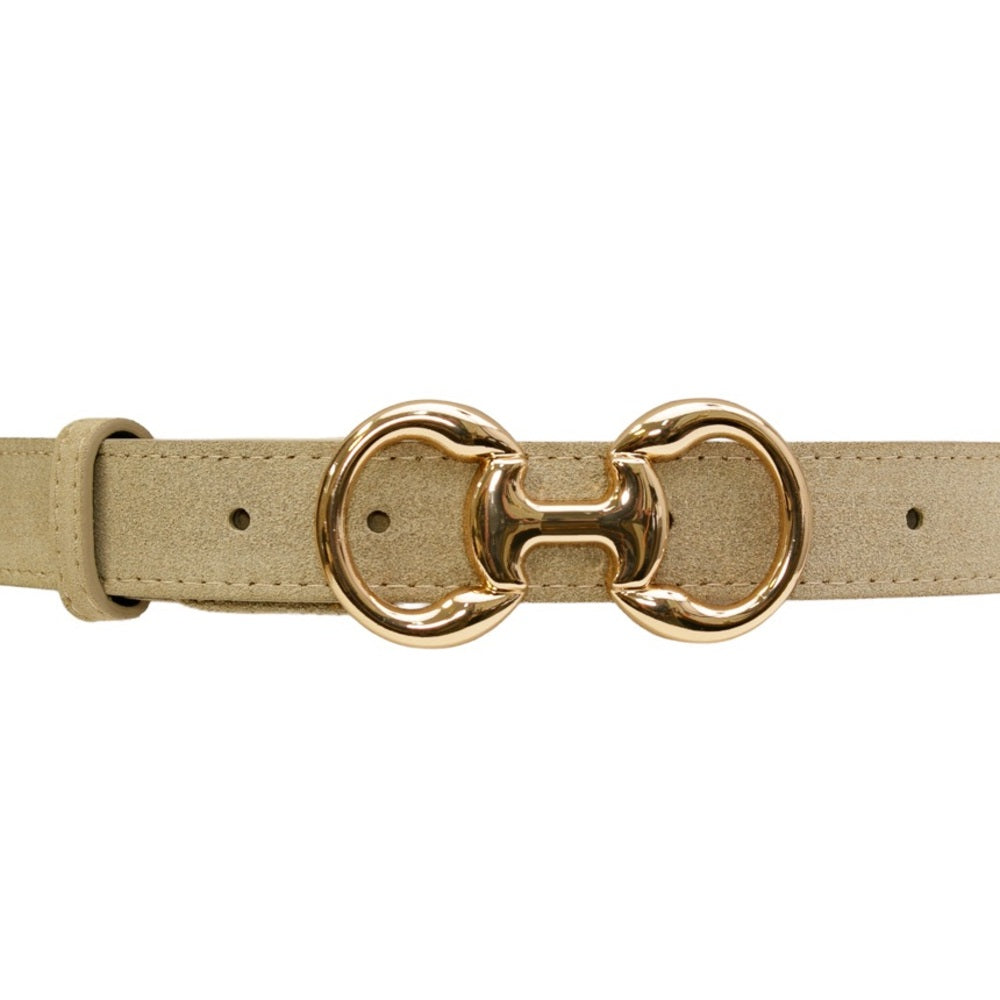 908. Beige Real Suede Belt with Gold Buckle