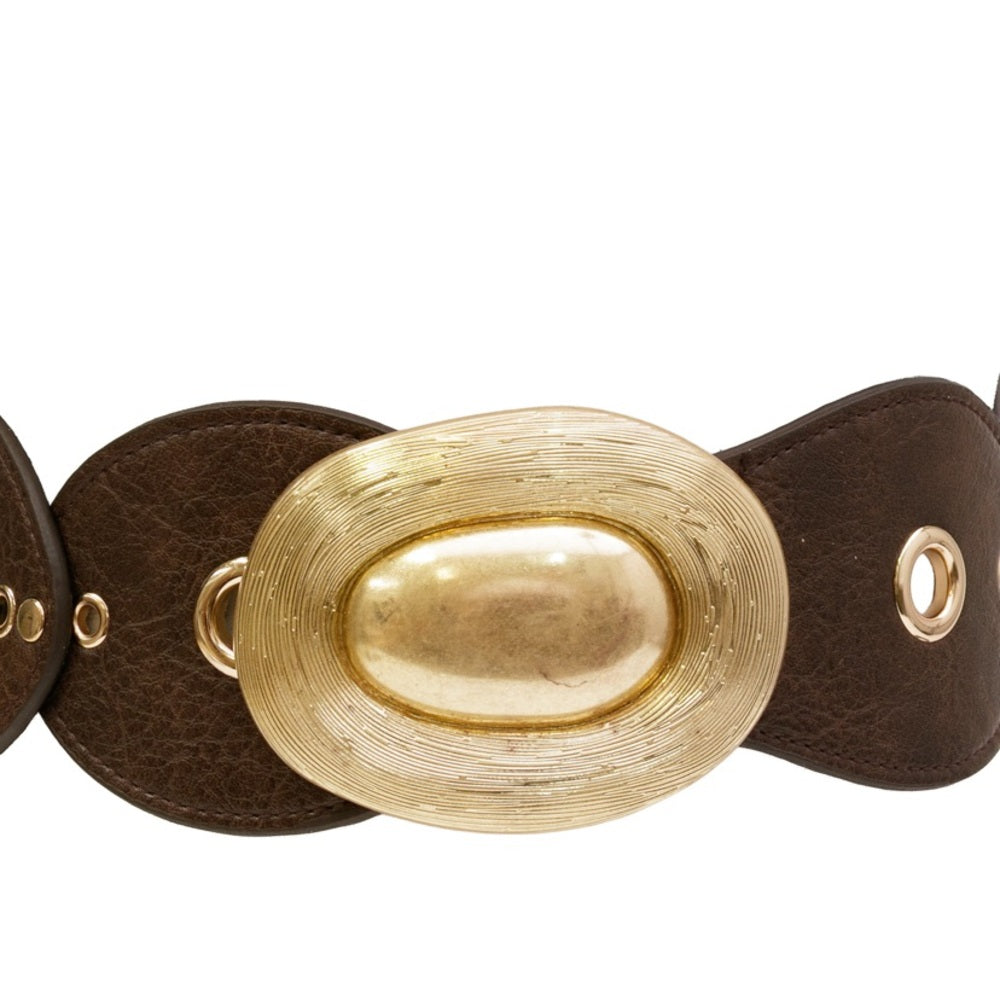 911. Elastic Waist Brown Belt with Gold Buckle