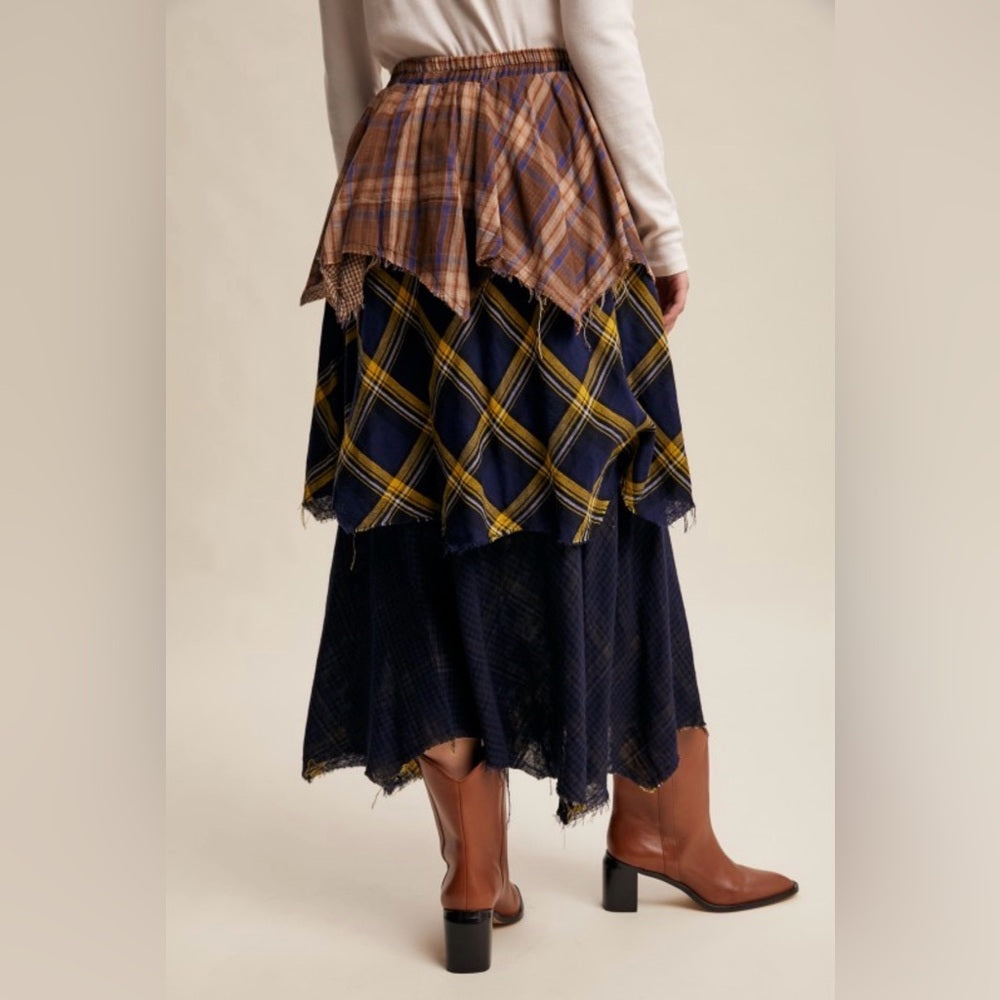 912. Plaid Layered Skirt in Brown and Blue