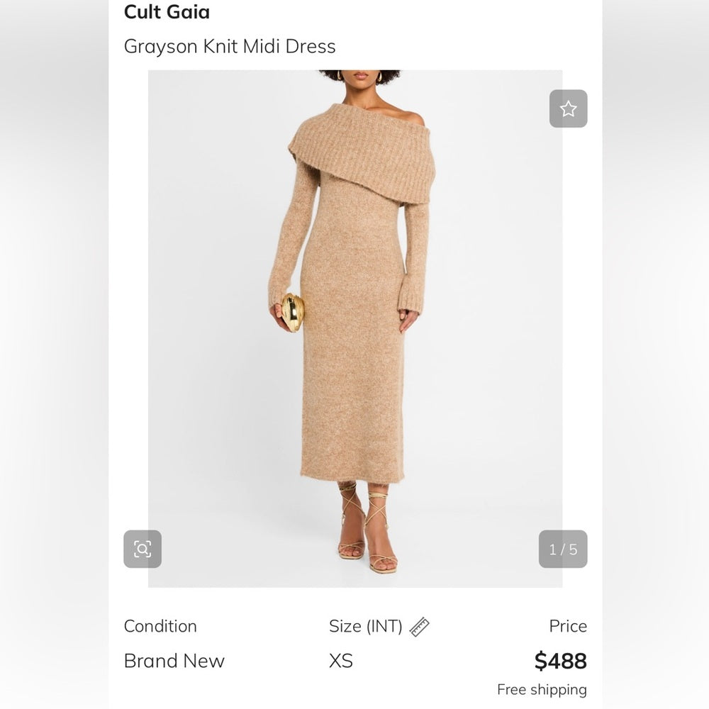 917 Cult Gaia Grayson Knit Midi Off-Shoulder Dress