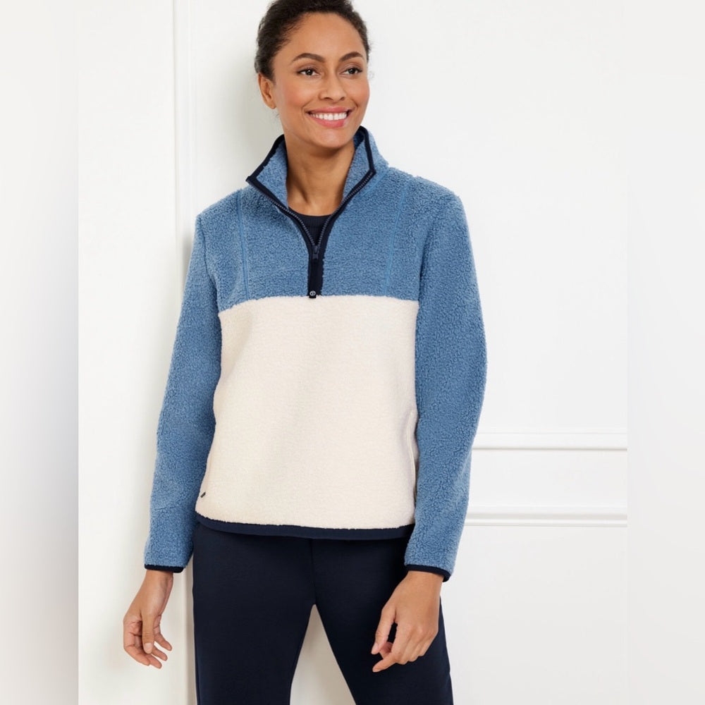 923. Talbots Blue and Cream Fleece Pullover