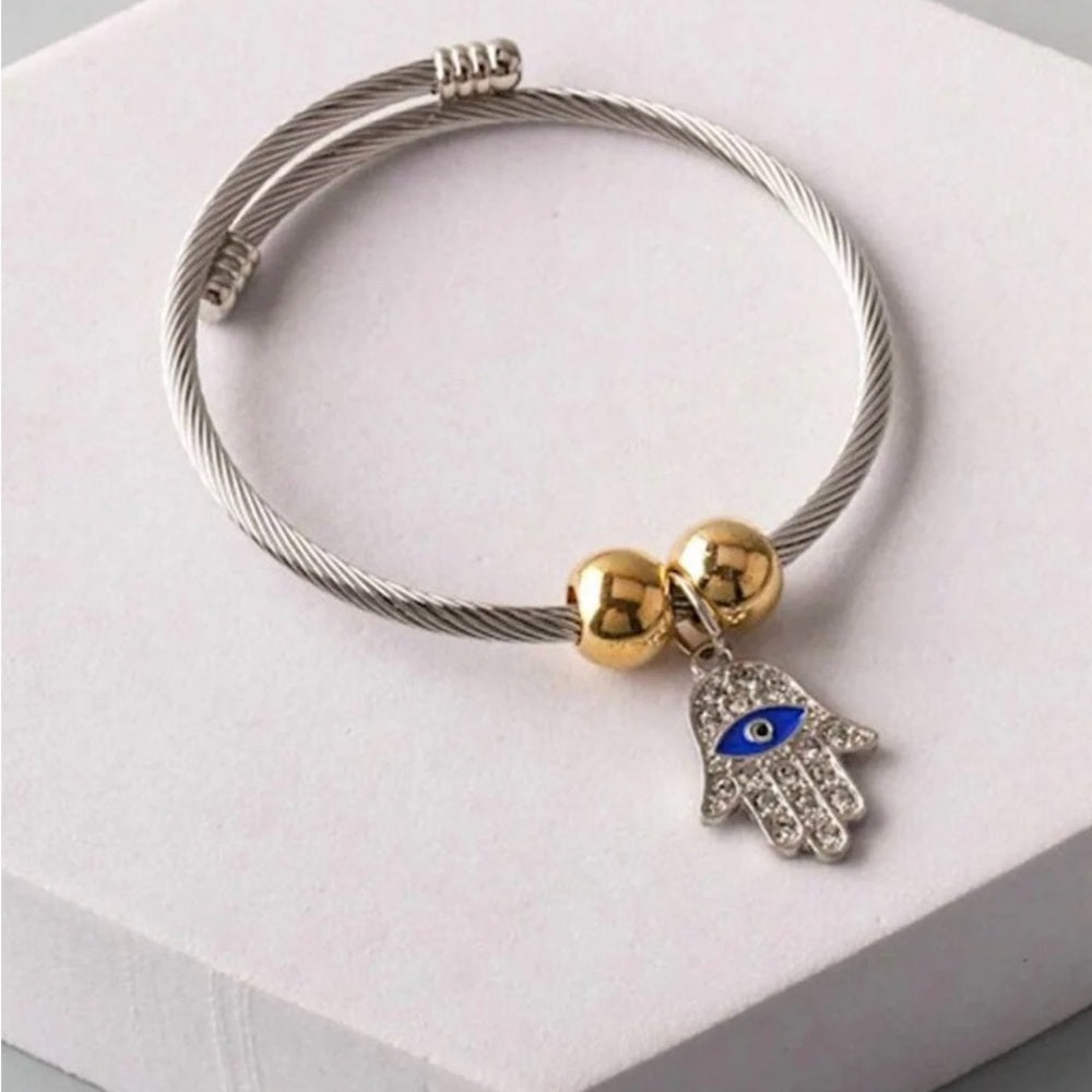 926. Silver and Gold Hamsa Hand Bracelet