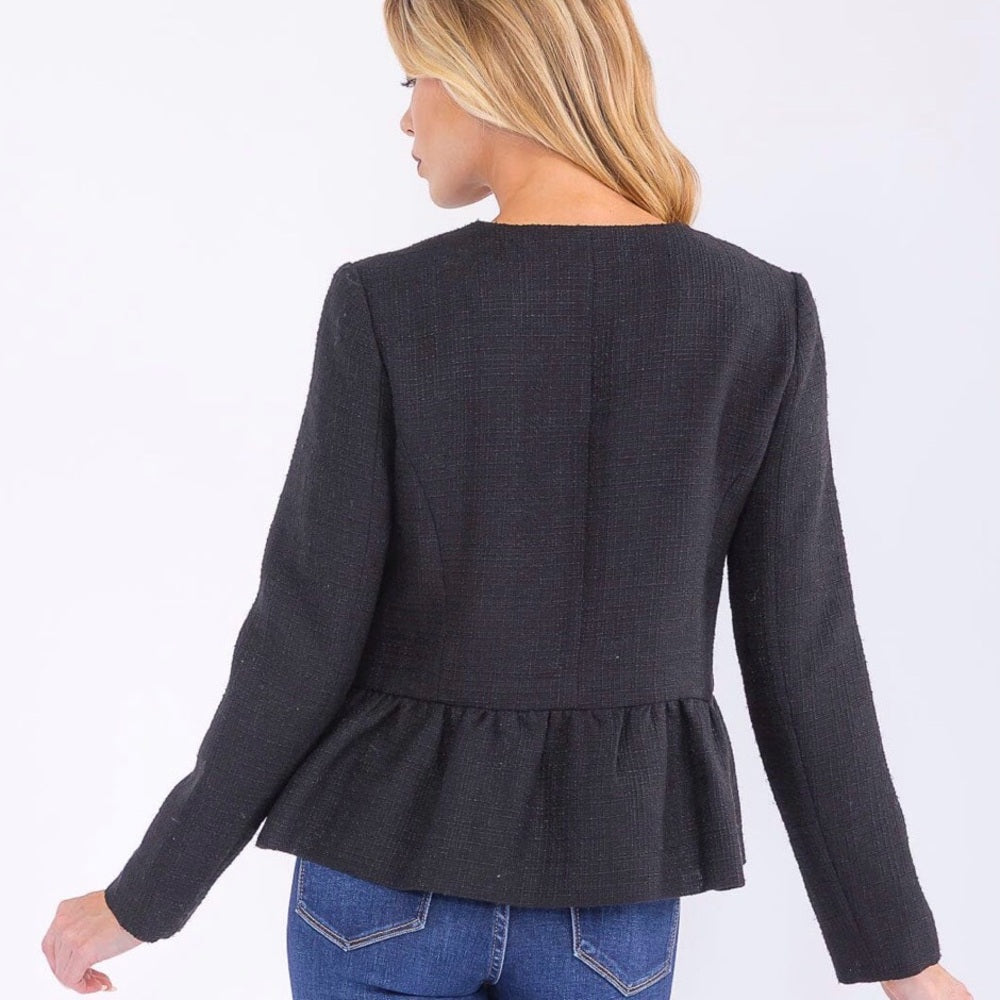 929. Black Peplum Button-Up Jacket
