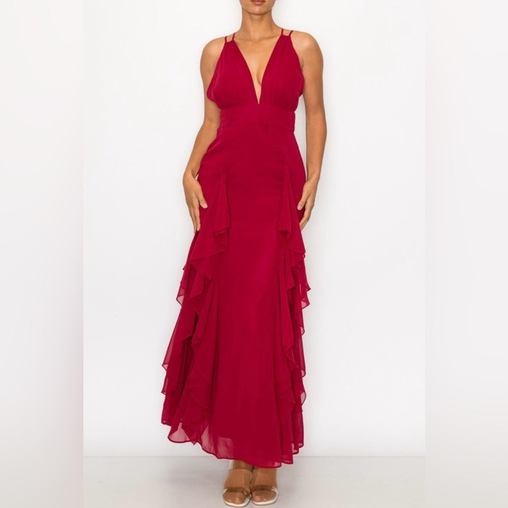 955. Burgundy Evening Gown