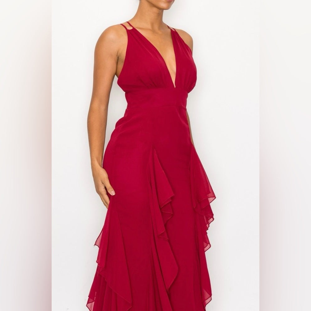 955. Burgundy Evening Gown