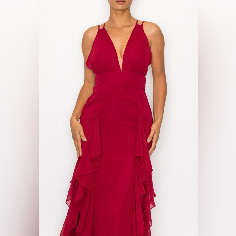 955. Burgundy Evening Gown