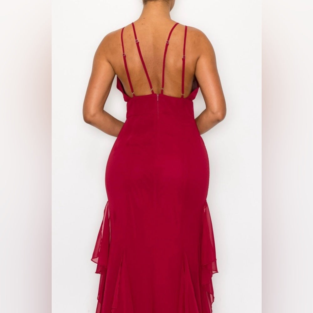 955. Burgundy Evening Gown