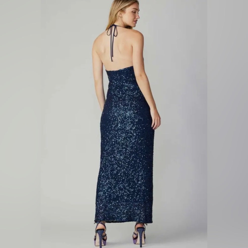 959. Current Air Navy Sequin Halter Gown