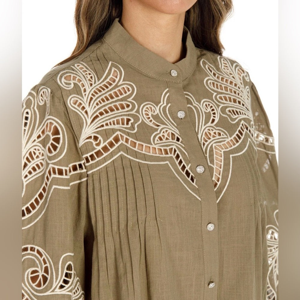 962. Embroidered Moss Green Button Down Shirt