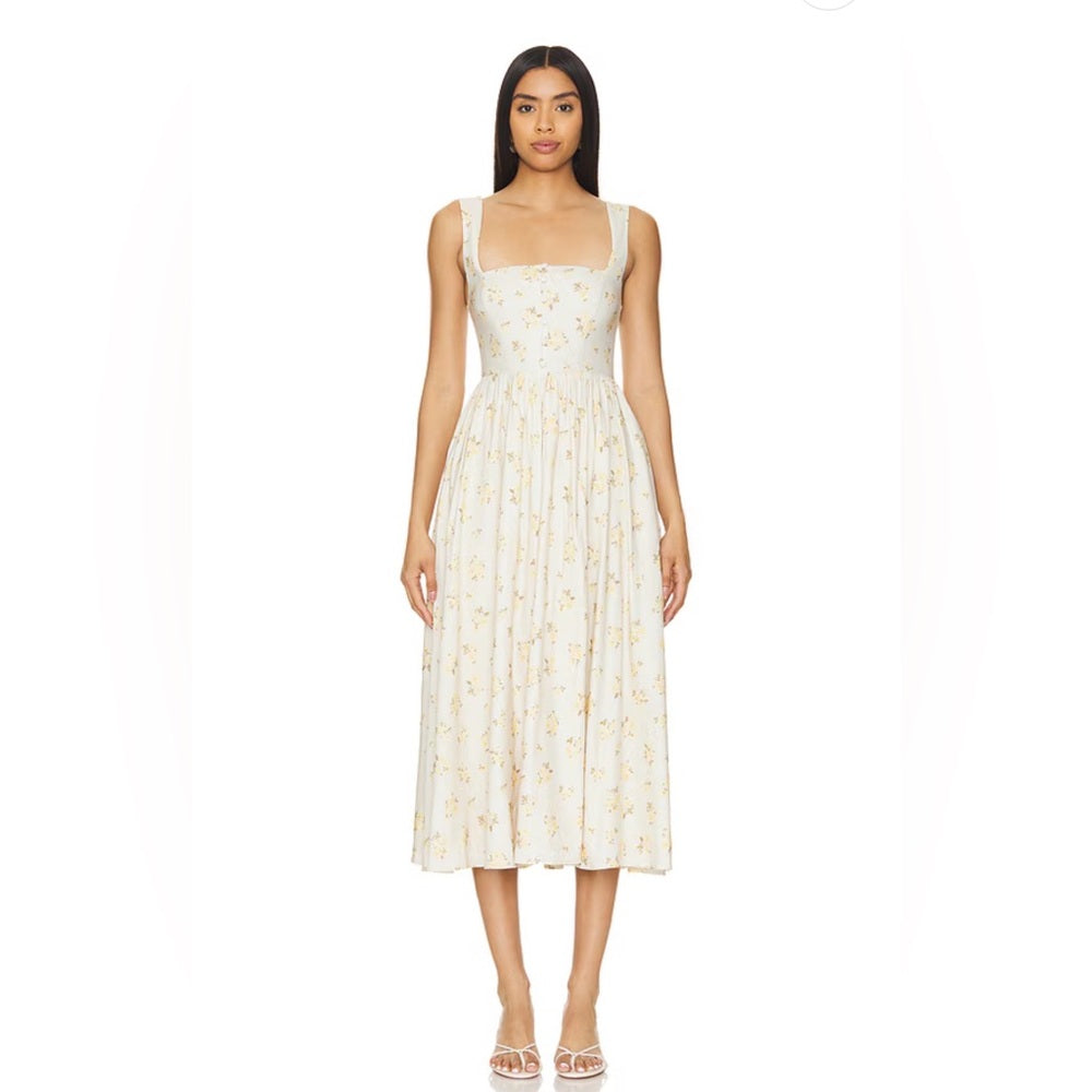 966. Tularosa Miley Midi Dress in Soft Yellow Floral | REVOLVE