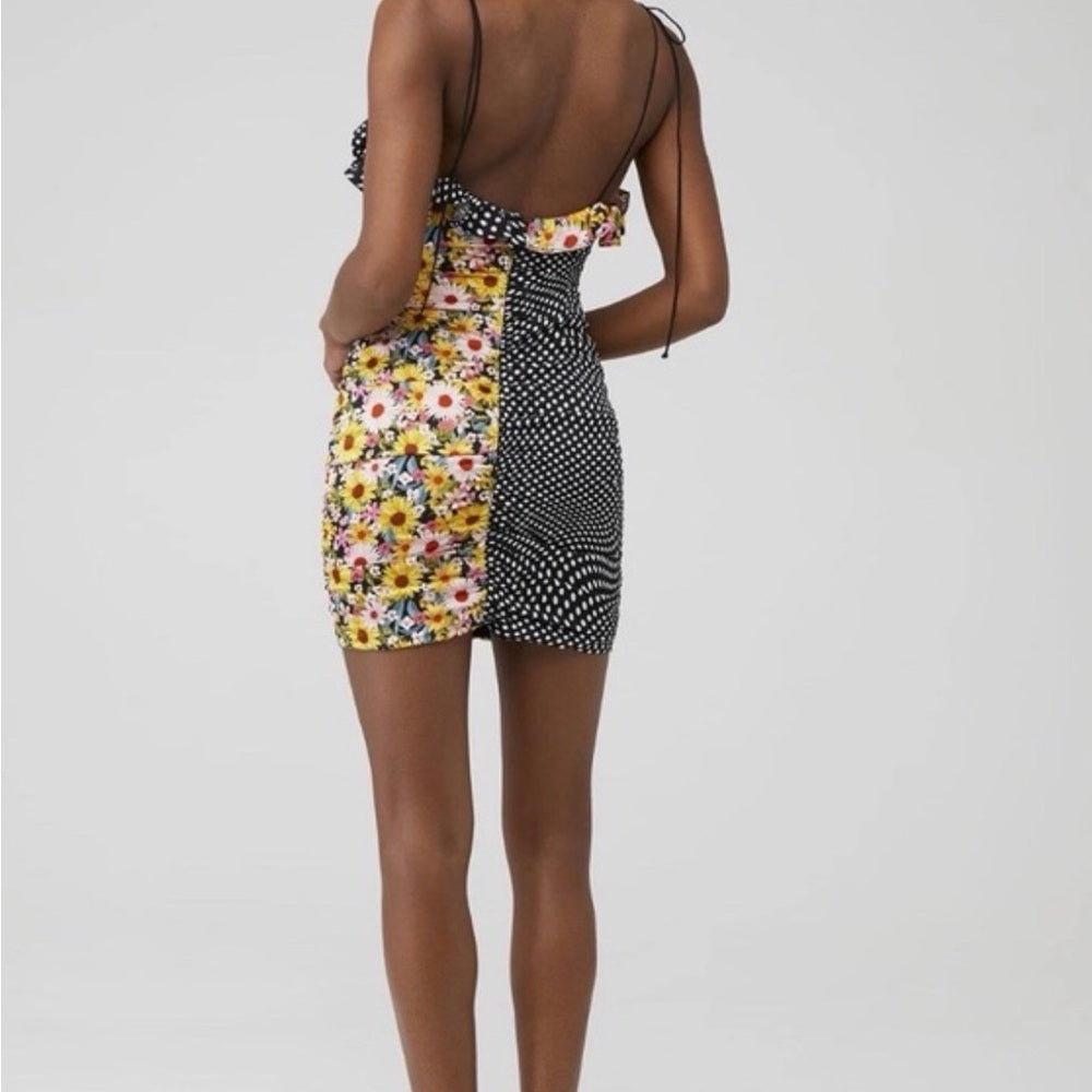 967. NWT For Love & Lemons Mochi Shirred Mini Dress Polka Dot/Floral