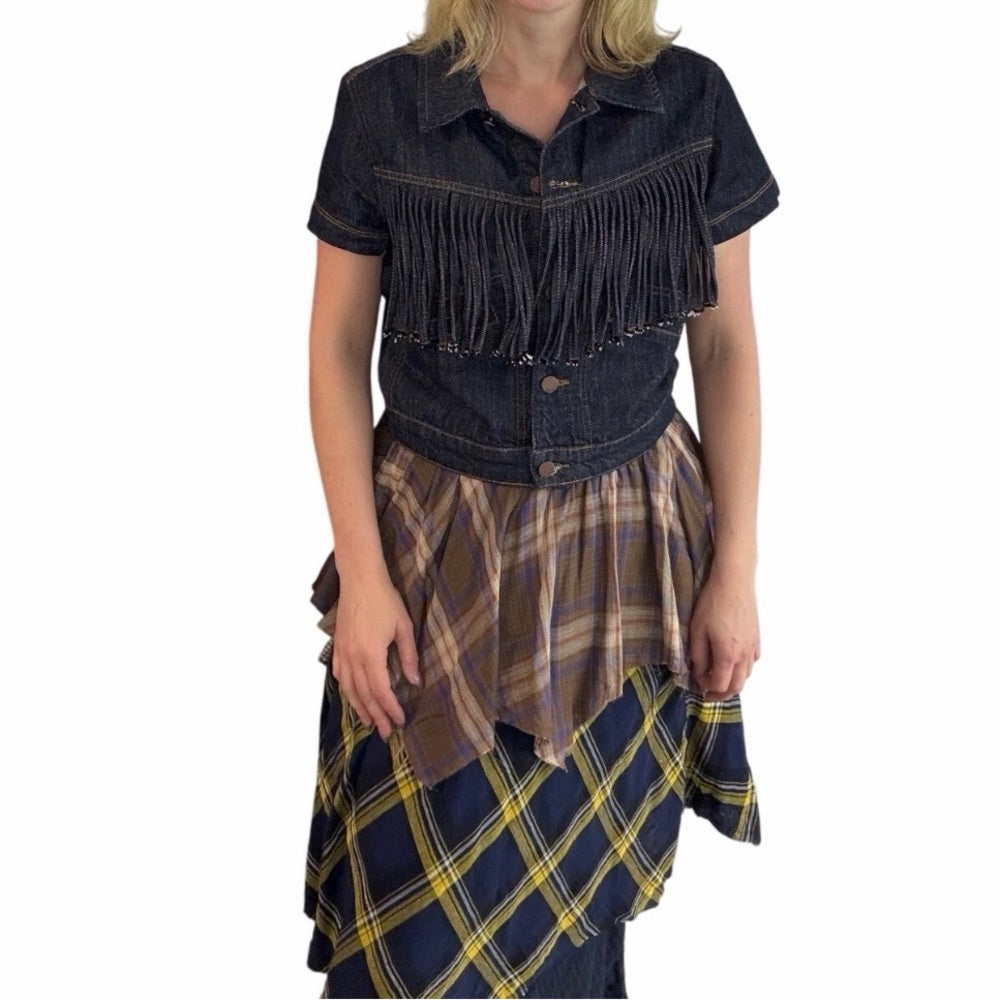 971. Western Fringe Denim Top
