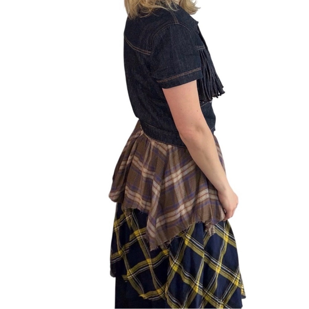 971. Western Fringe Denim Top