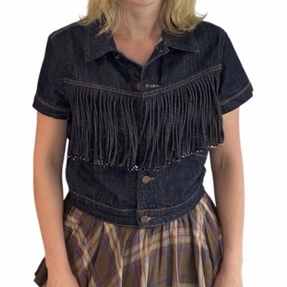 971. Western Fringe Denim Top
