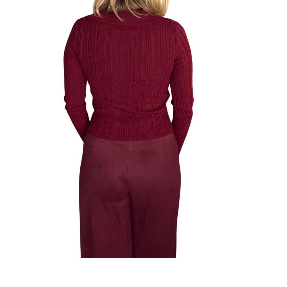 972. Burgundy Long Sleeve Gold Button Top