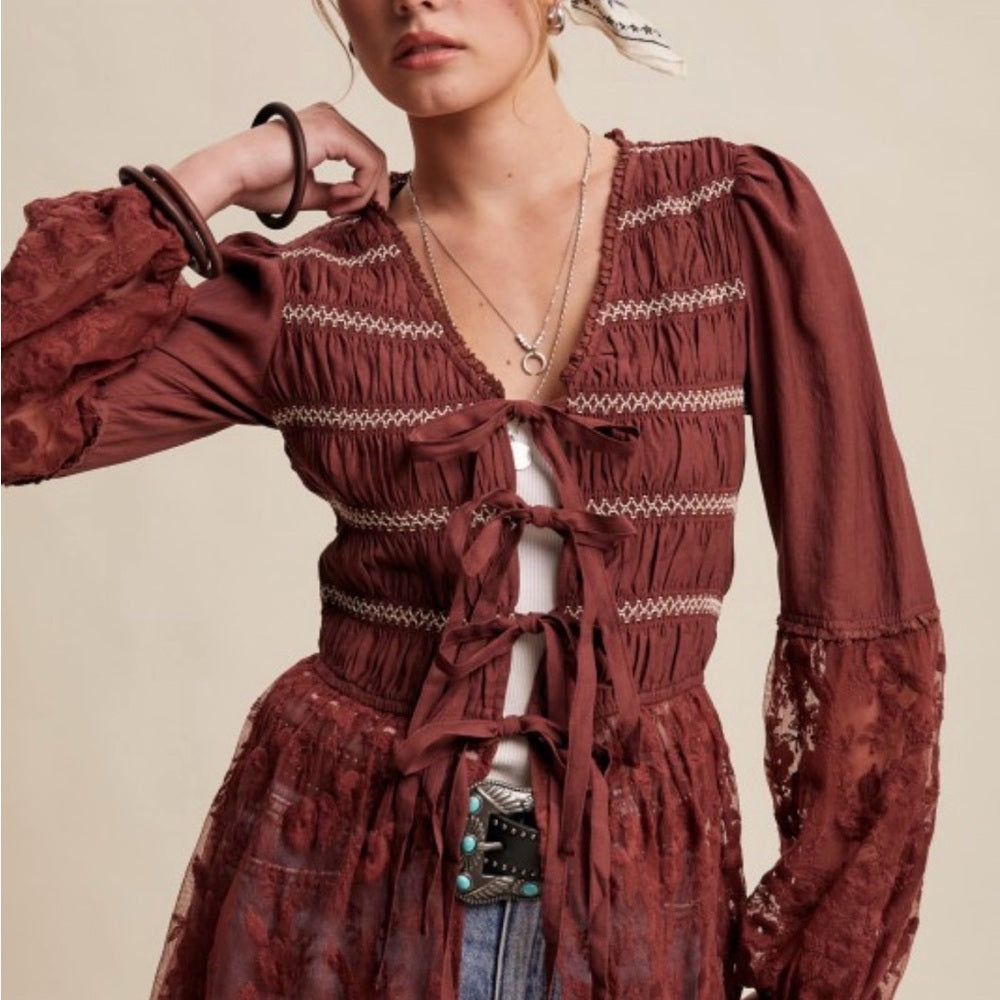 974. Burgundy Bohemian Lace Duster Cardigan