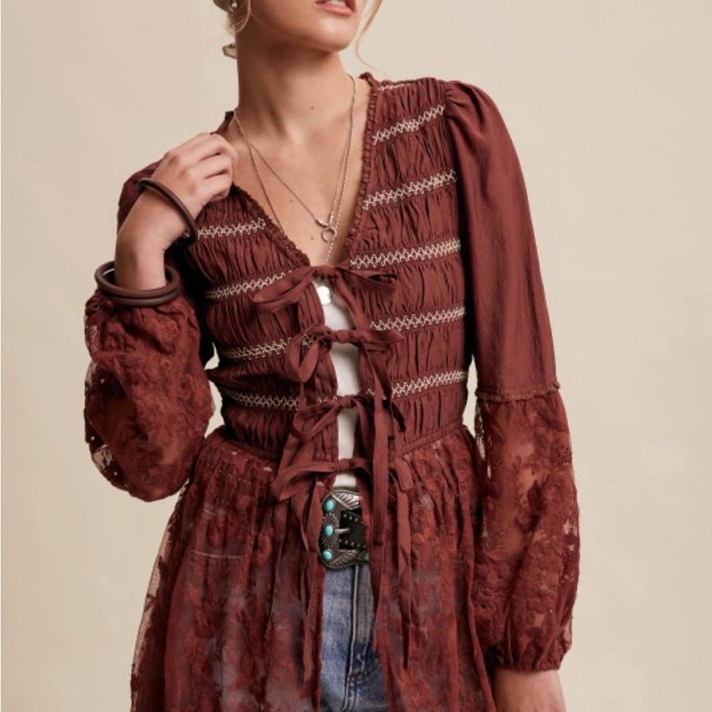 974. Burgundy Bohemian Lace Duster Cardigan