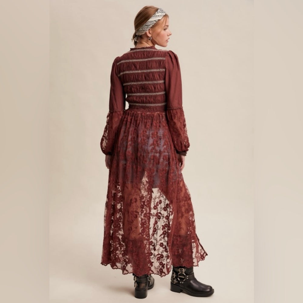 974. Burgundy Bohemian Lace Duster Cardigan