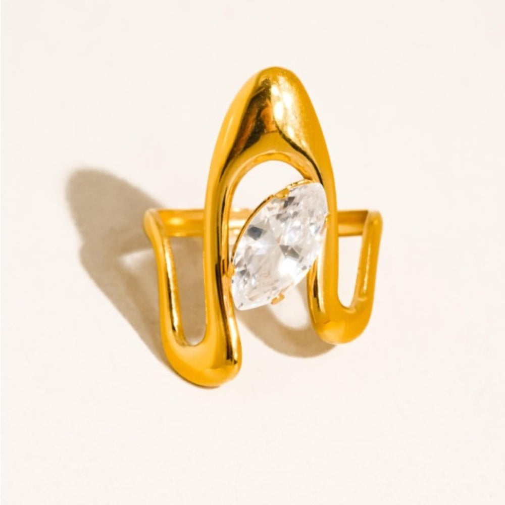 980. 18k Gold Non-tarnish Marquise Cz Open Ring