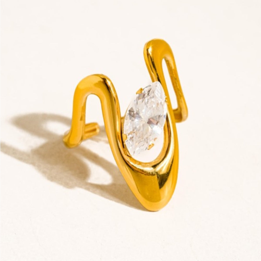 980. 18k Gold Non-tarnish Marquise Cz Open Ring