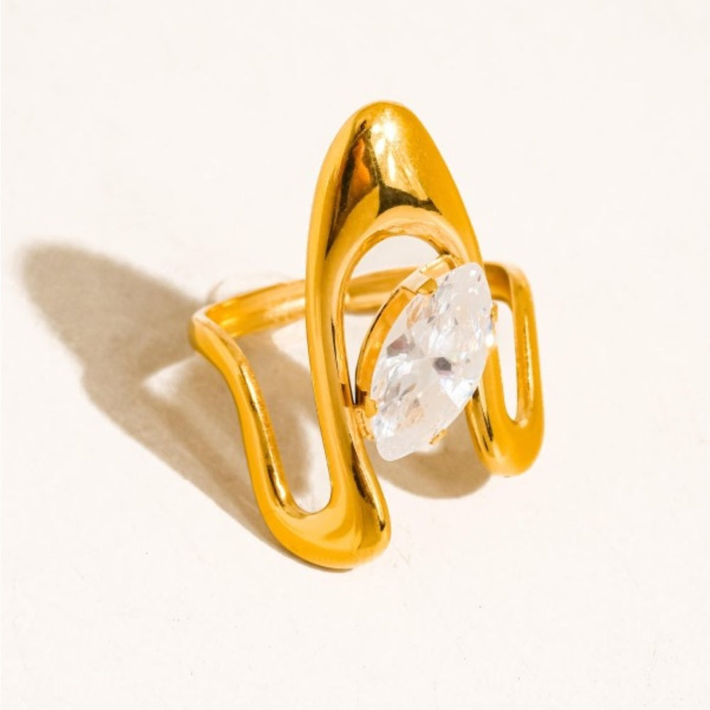 980. 18k Gold Non-tarnish Marquise Cz Open Ring