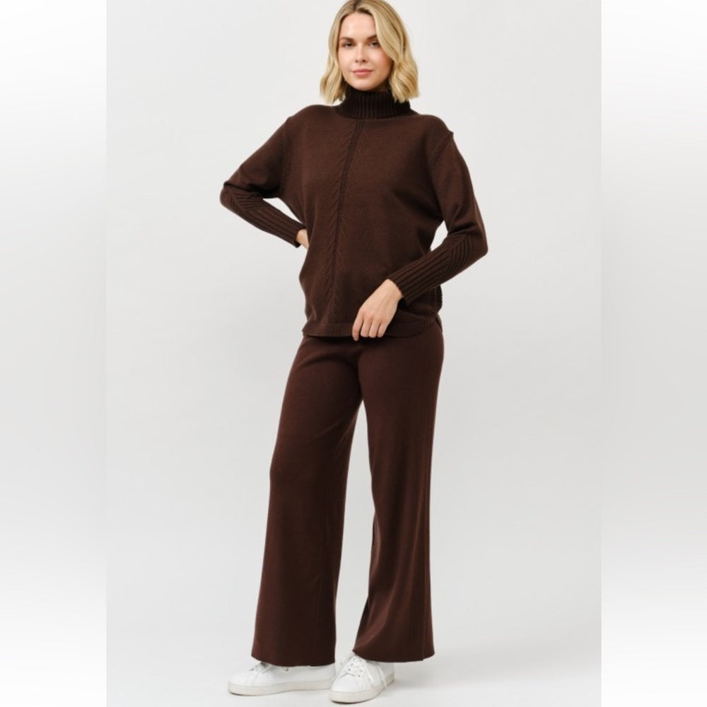 A1. Brown Knit Sweater and Pants Set
