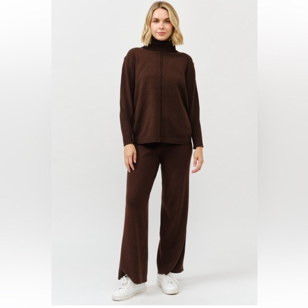 A1. Brown Knit Sweater and Pants Set