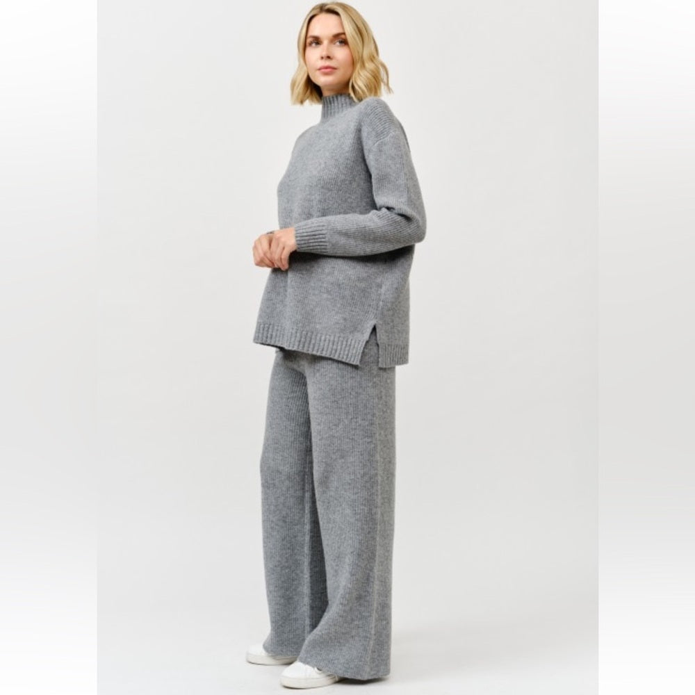 A2. Cozy Gray Knit Sweater and Pants Set