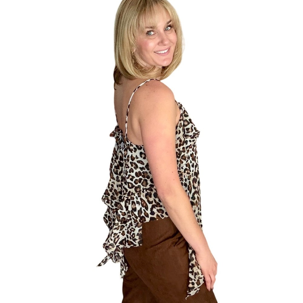 A19. Leopard Print Spaghetti Strap Ruffle Hem Top