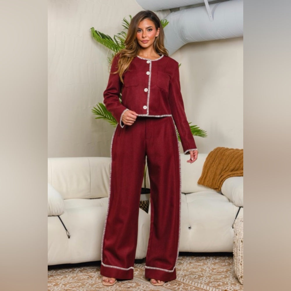 A25 Burgundy Jacket & Pant Set