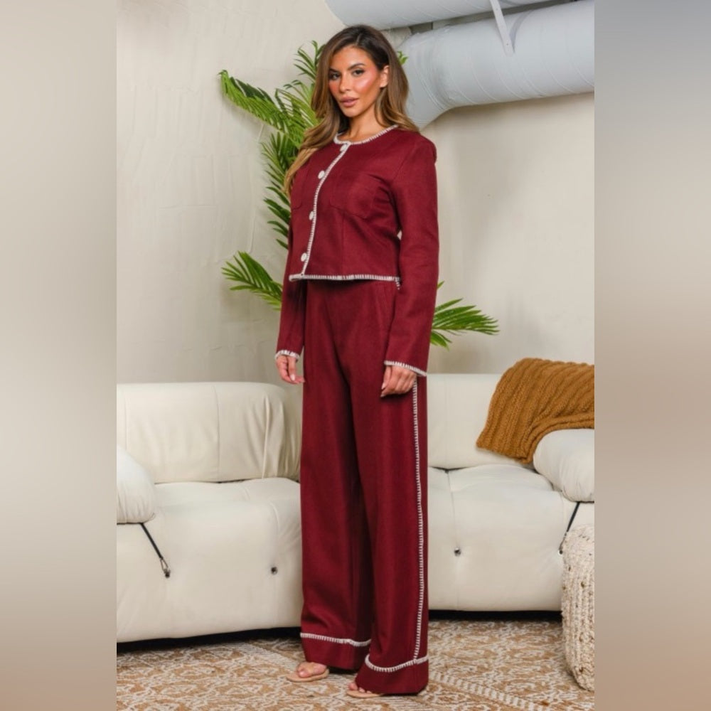 A25 Burgundy Jacket & Pant Set