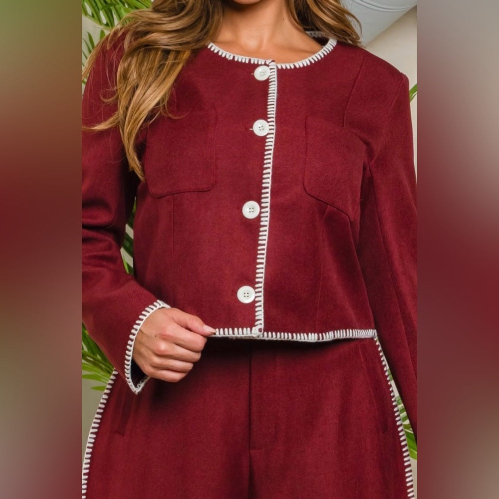 A25 Burgundy Jacket & Pant Set