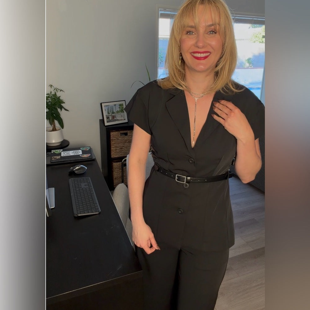 A30. Belted Black Top & Pant Set