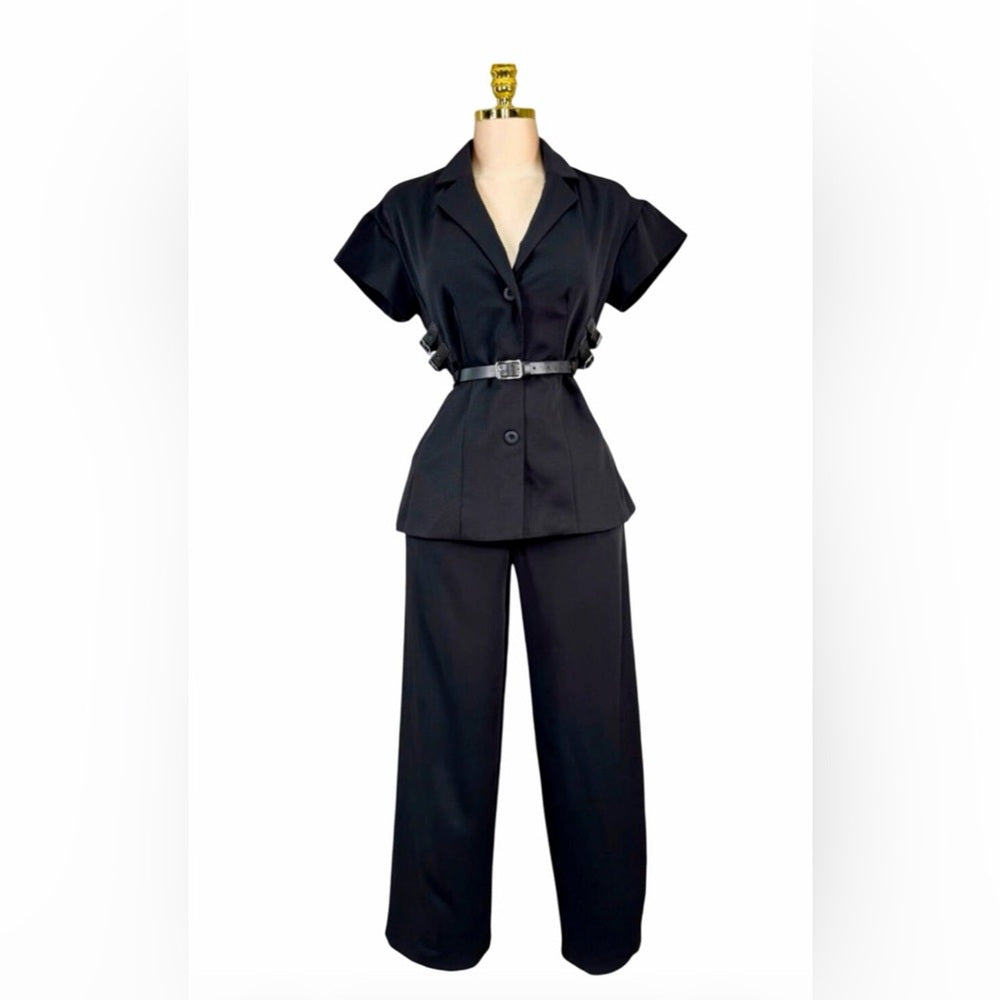 A30. Belted Black Top & Pant Set