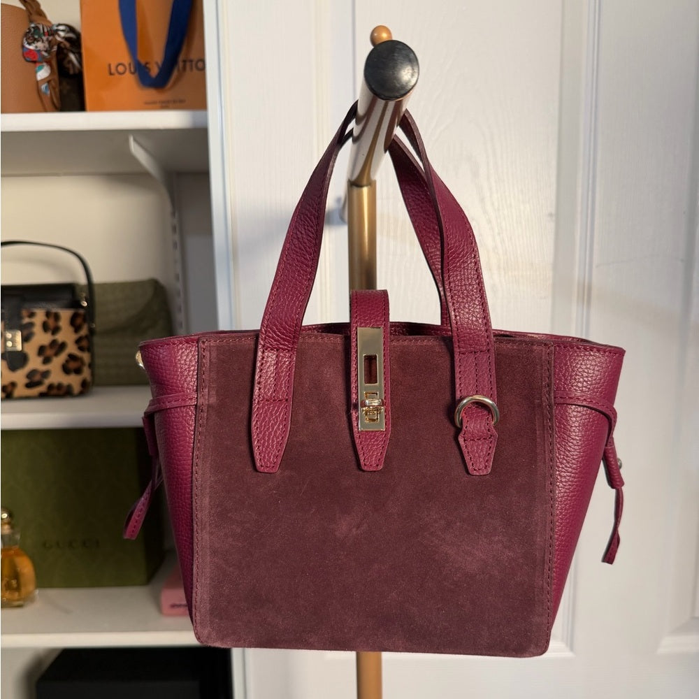 A31. Real Suede Burgundy Tote Bag w/ Crossbody Strap