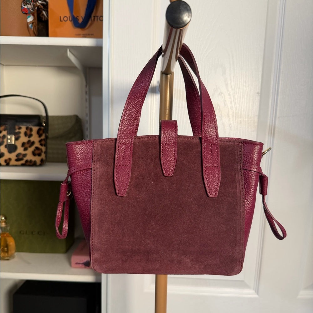 A31. Real Suede Burgundy Tote Bag w/ Crossbody Strap
