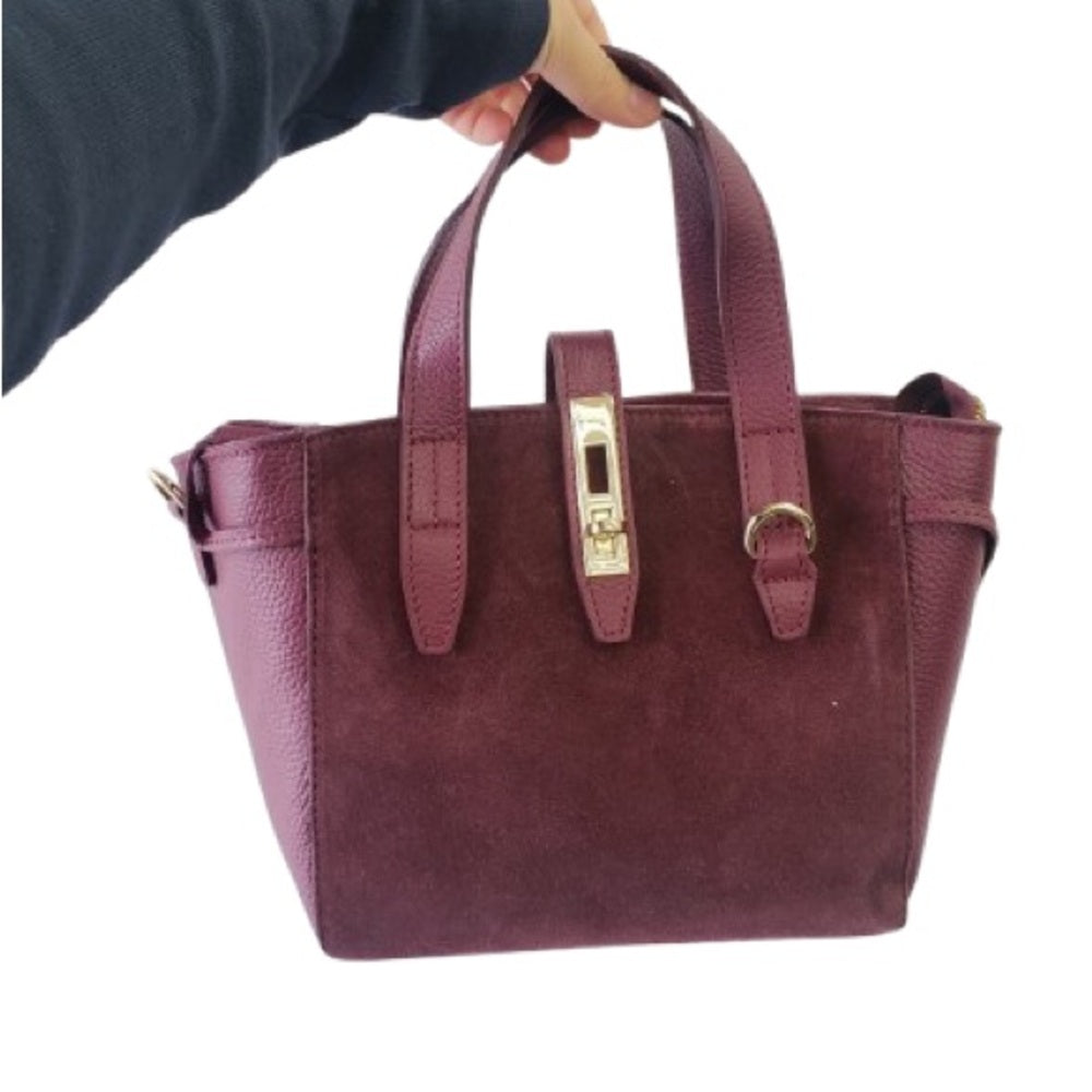 A31. Real Suede Burgundy Tote Bag w/ Crossbody Strap