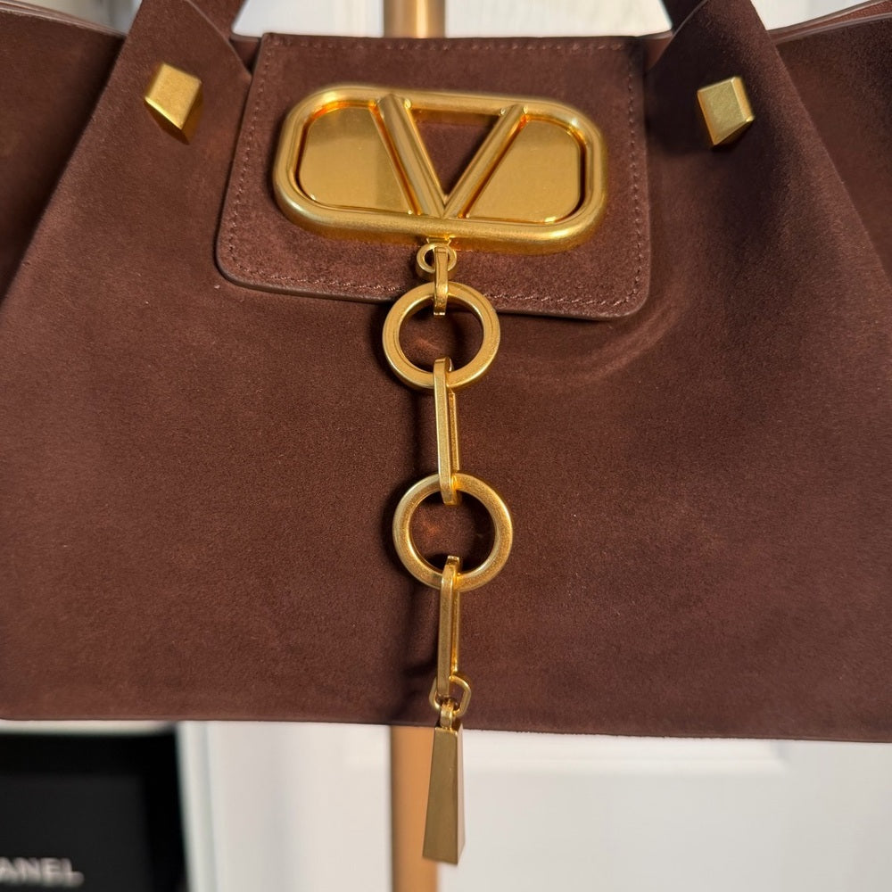 A32. Real Suede Brown Tote Bag w/ Crossbody Strap